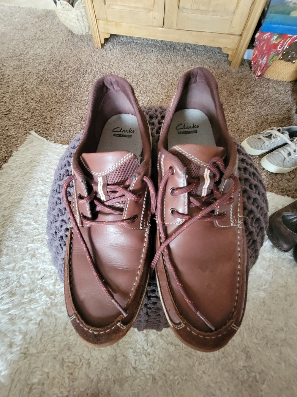 Clarks Chestnut Leather Lace-Up Boat Shoes Sz 11